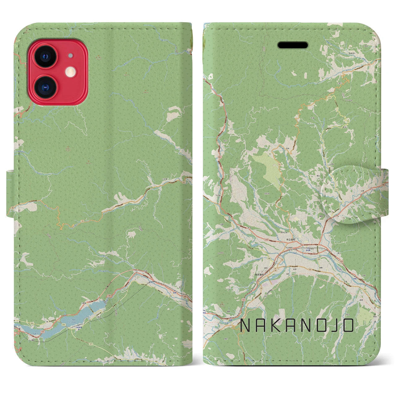 【中之条(群馬県)】地図柄iPhoneケース(手帳タイプ)ナチュラル・iPhone 11 用