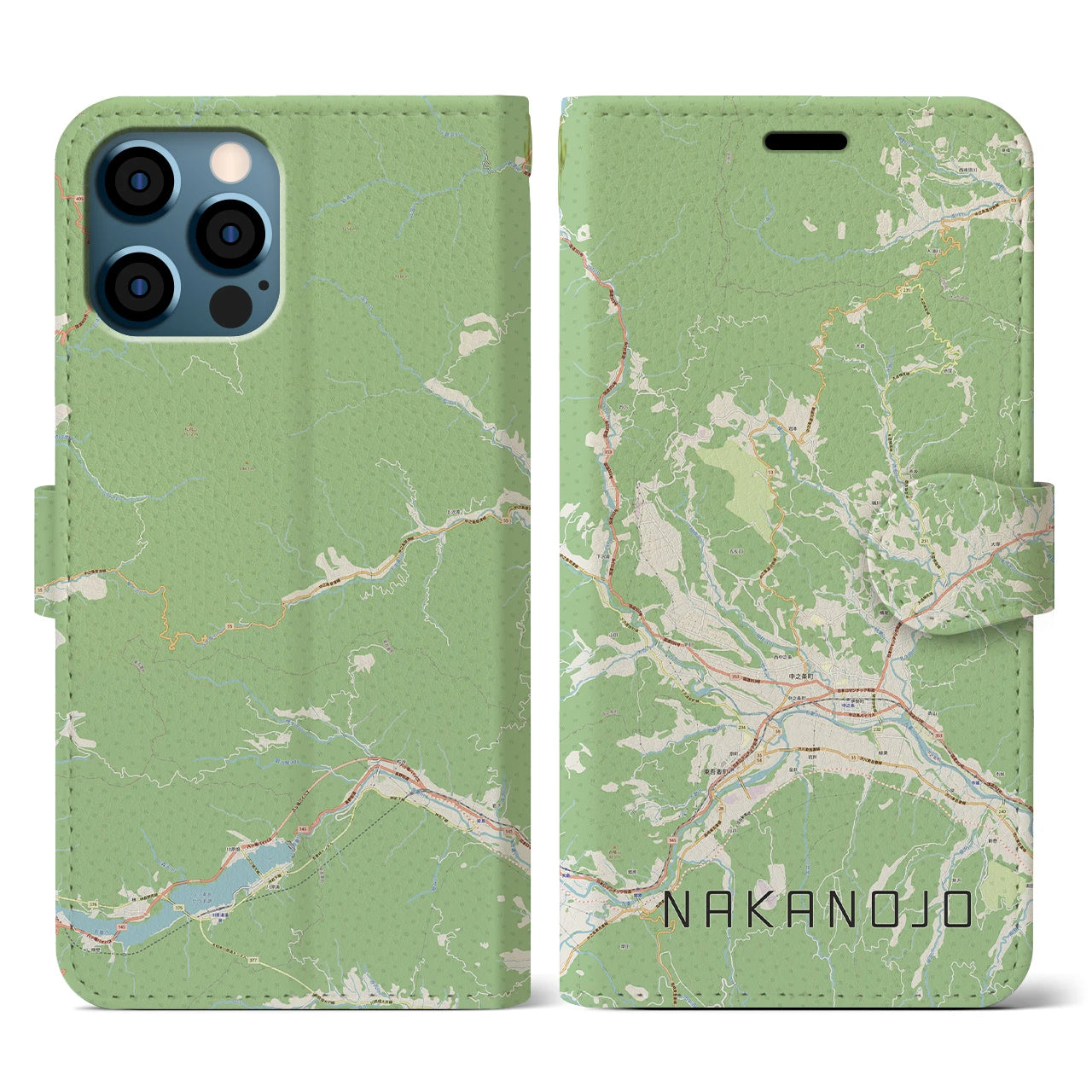【中之条(群馬県)】地図柄iPhoneケース(手帳タイプ)ナチュラル・iPhone 12 / 12 Pro 用