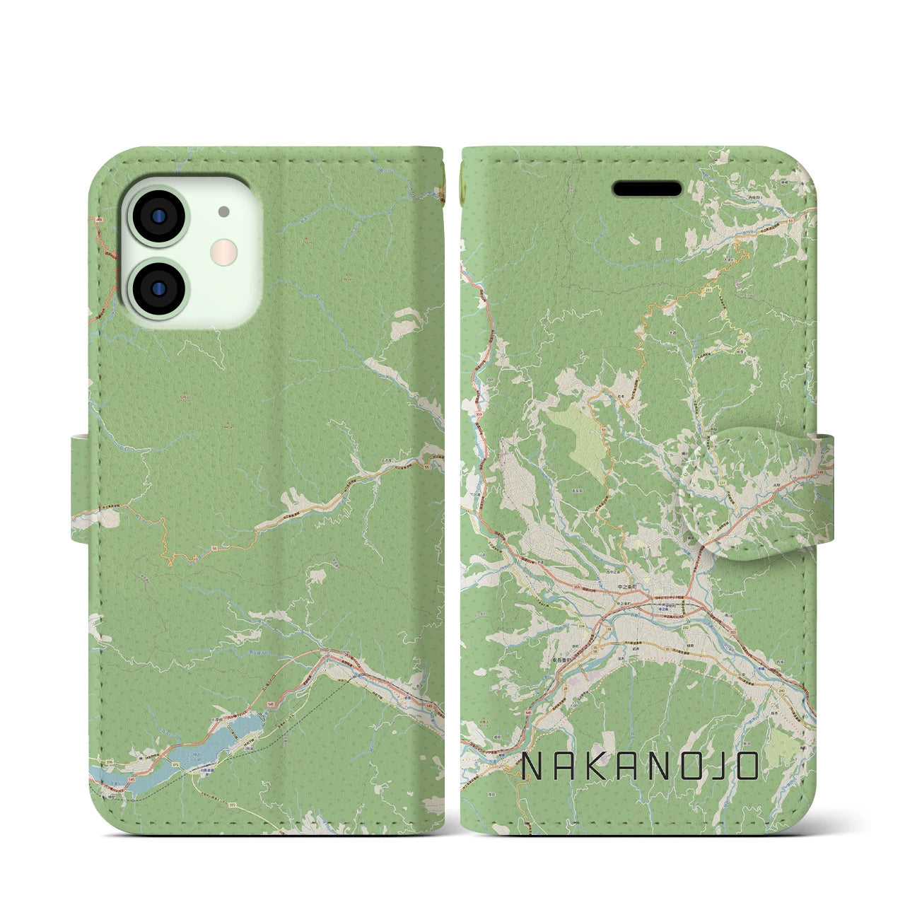 【中之条(群馬県)】地図柄iPhoneケース(手帳タイプ)ナチュラル・iPhone 12 mini 用