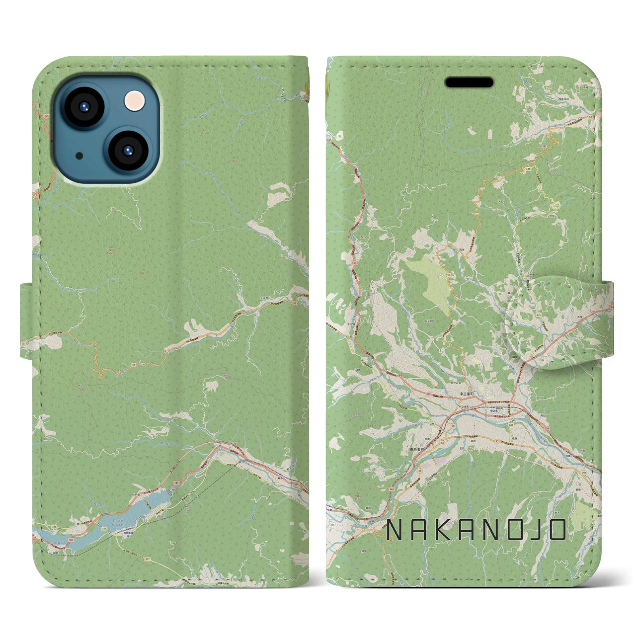 【中之条(群馬県)】地図柄iPhoneケース(手帳タイプ)ナチュラル・iPhone 13 用