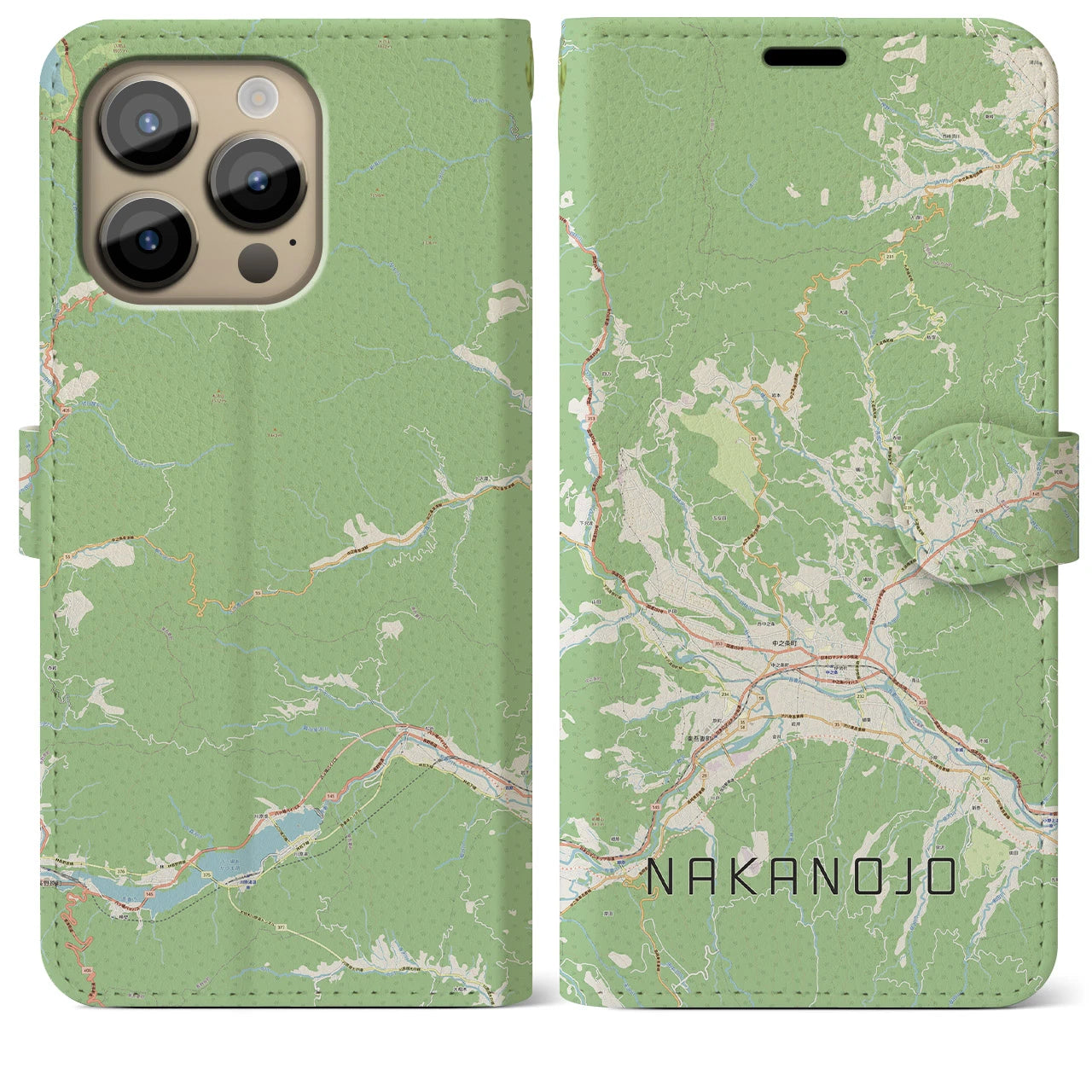 【中之条(群馬県)】地図柄iPhoneケース(手帳タイプ)ナチュラル・iPhone 14 Pro Max 用