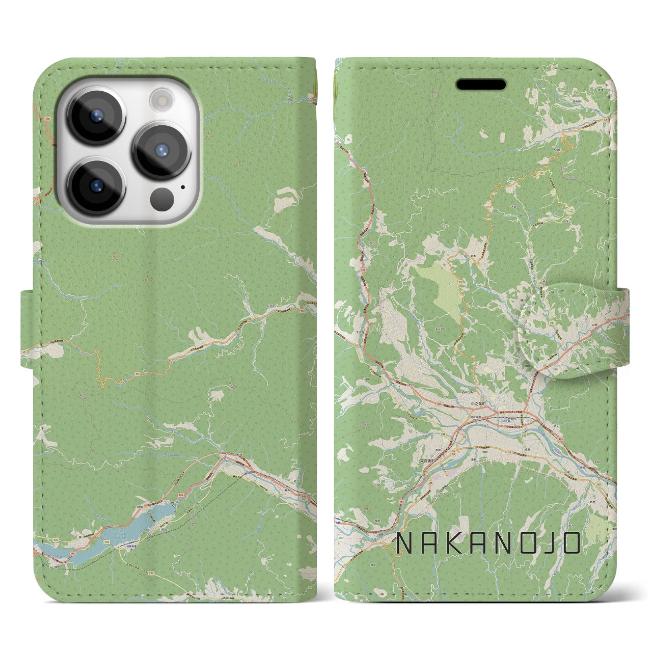 【中之条(群馬県)】地図柄iPhoneケース(手帳タイプ)ナチュラル・iPhone 14 Pro 用