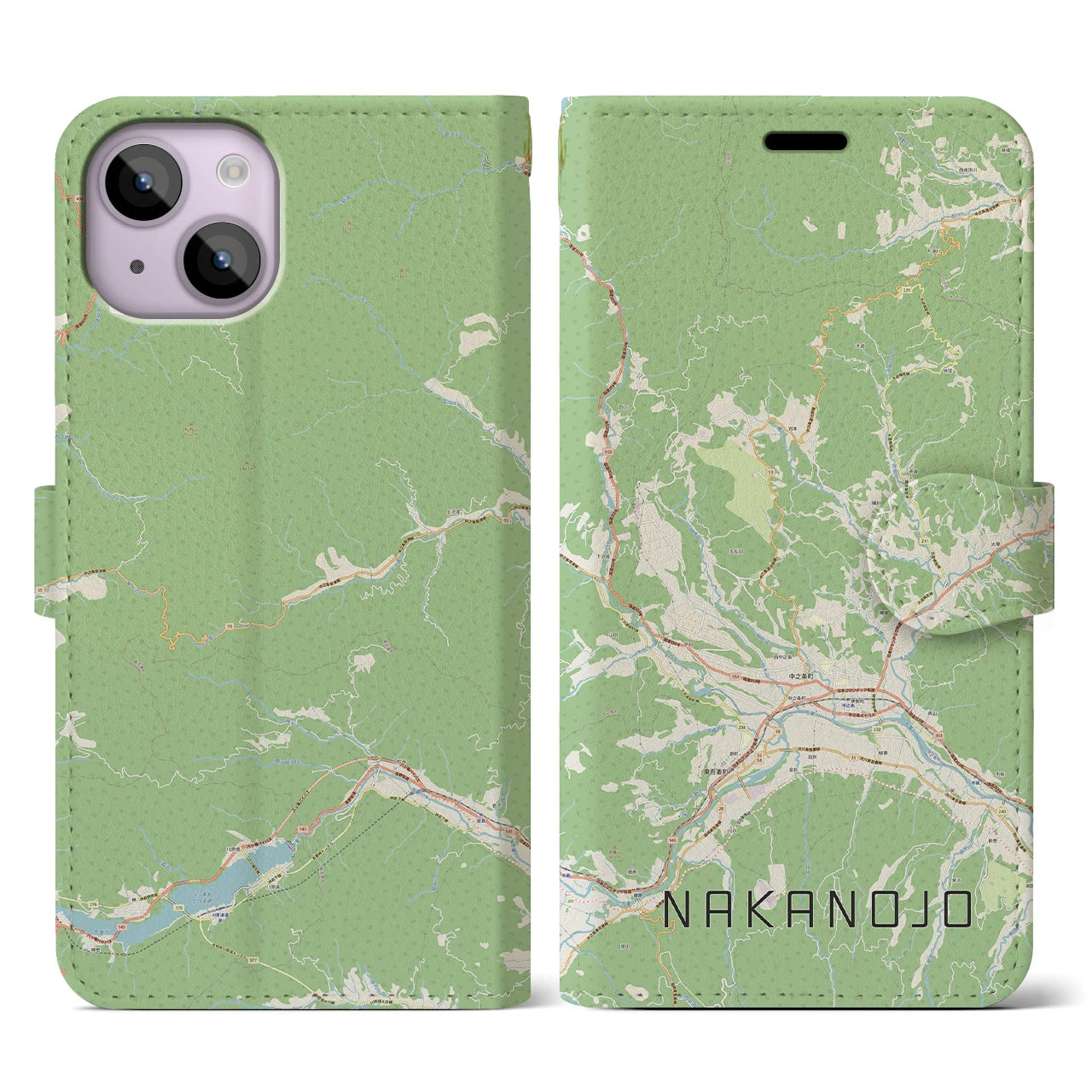 【中之条(群馬県)】地図柄iPhoneケース(手帳タイプ)ナチュラル・iPhone 14 用