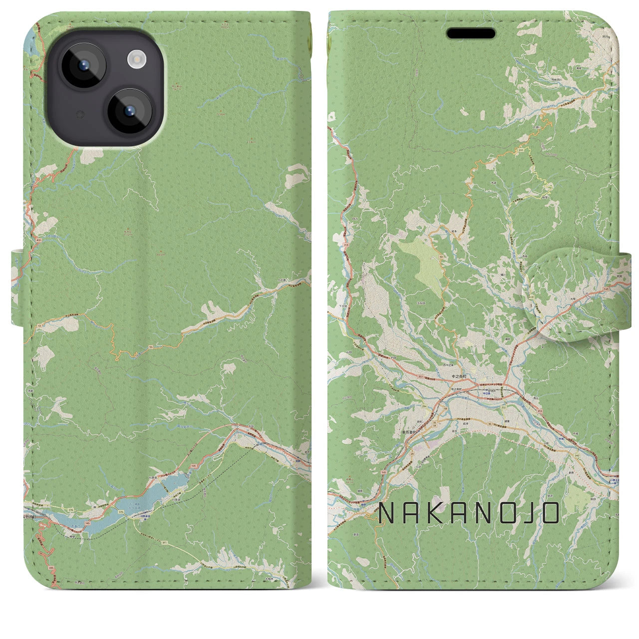 【中之条(群馬県)】地図柄iPhoneケース(手帳タイプ)ナチュラル・iPhone 14 Plus 用