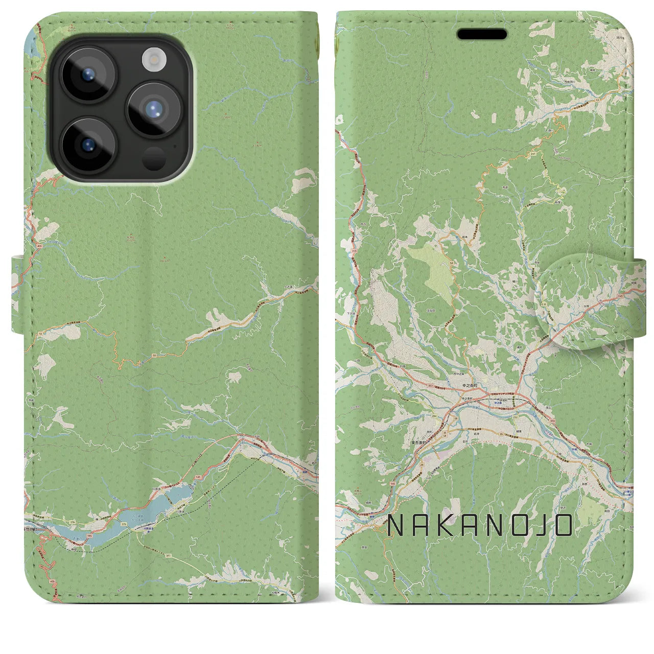【中之条(群馬県)】地図柄iPhoneケース(手帳タイプ)ナチュラル・iPhone 15 Pro Max 用