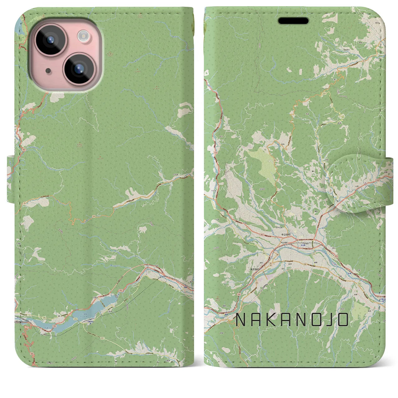 【中之条(群馬県)】地図柄iPhoneケース(手帳タイプ)ナチュラル・iPhone 15 Plus 用