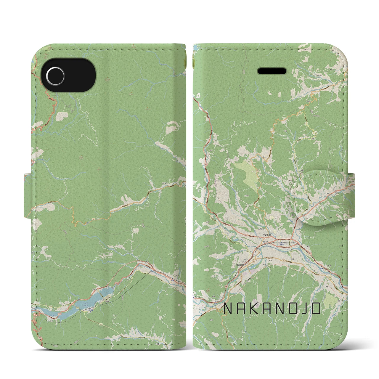 【中之条(群馬県)】地図柄iPhoneケース(手帳タイプ)ナチュラル・iPhone SE(第3 / 第2世代) / 8 / 7 / 6s / 6 用