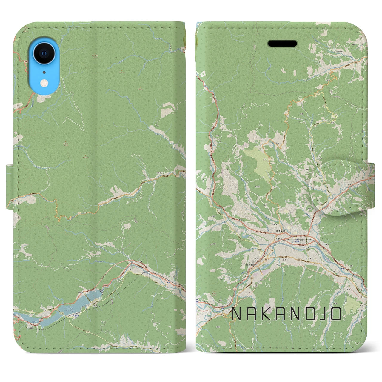 【中之条(群馬県)】地図柄iPhoneケース(手帳タイプ)ナチュラル・iPhone XR 用