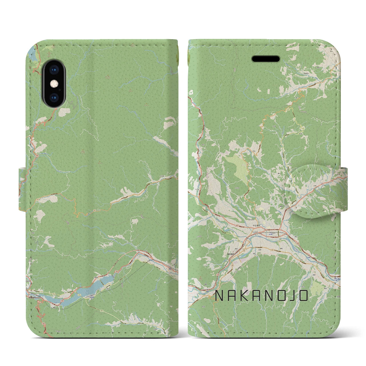 【中之条(群馬県)】地図柄iPhoneケース(手帳タイプ)ナチュラル・iPhone XS / X 用