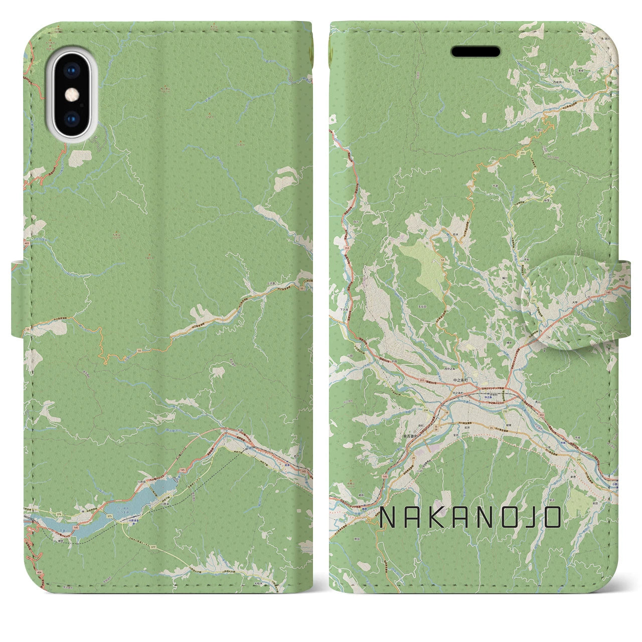 【中之条(群馬県)】地図柄iPhoneケース(手帳タイプ)ナチュラル・iPhone XS Max 用