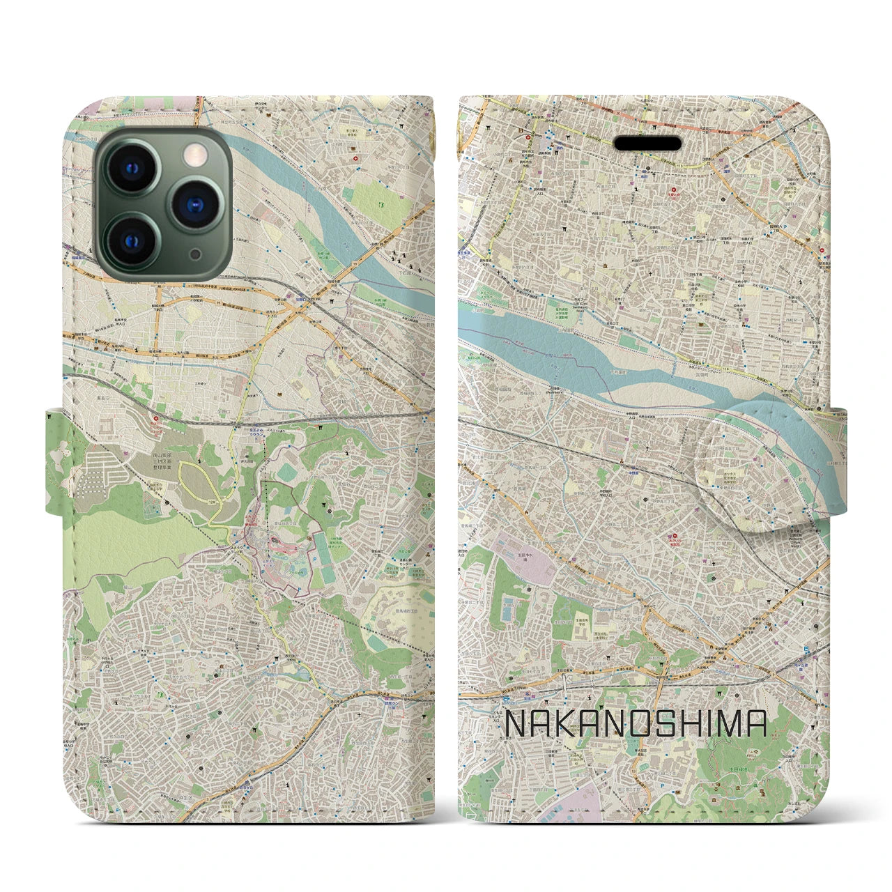 【中野島(神奈川県)】地図柄iPhoneケース(手帳タイプ)ナチュラル・iPhone 11 Pro 用