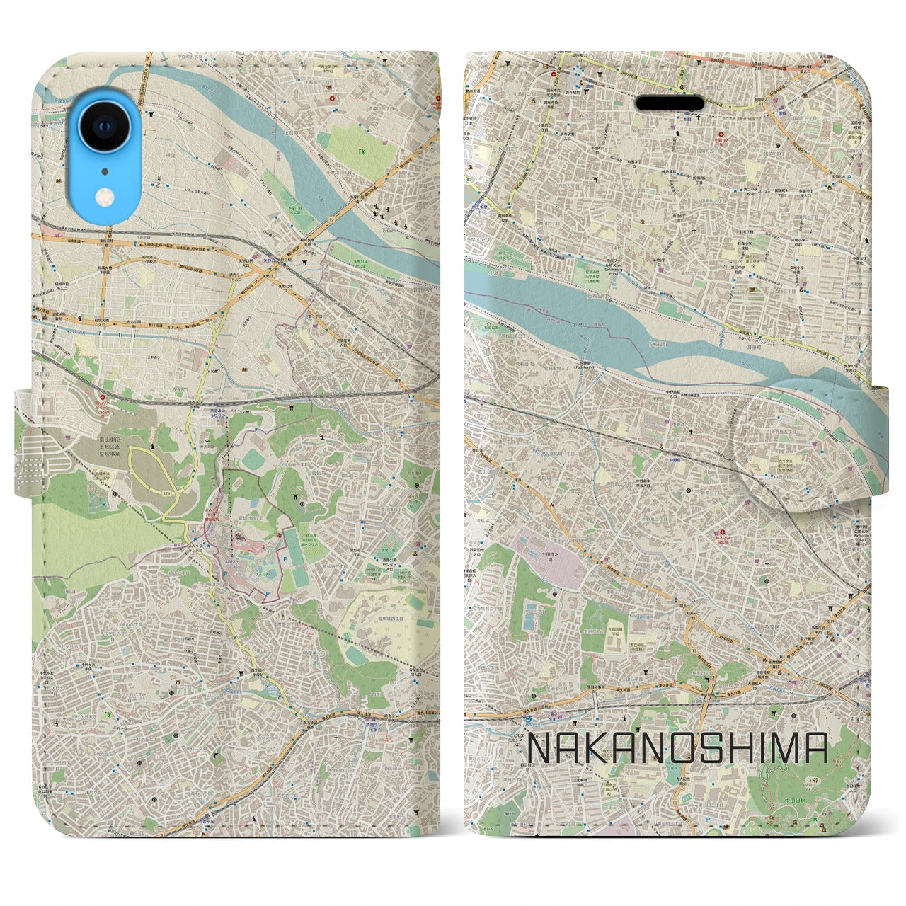 【中野島(神奈川県)】地図柄iPhoneケース(手帳タイプ)ナチュラル・iPhone XR 用