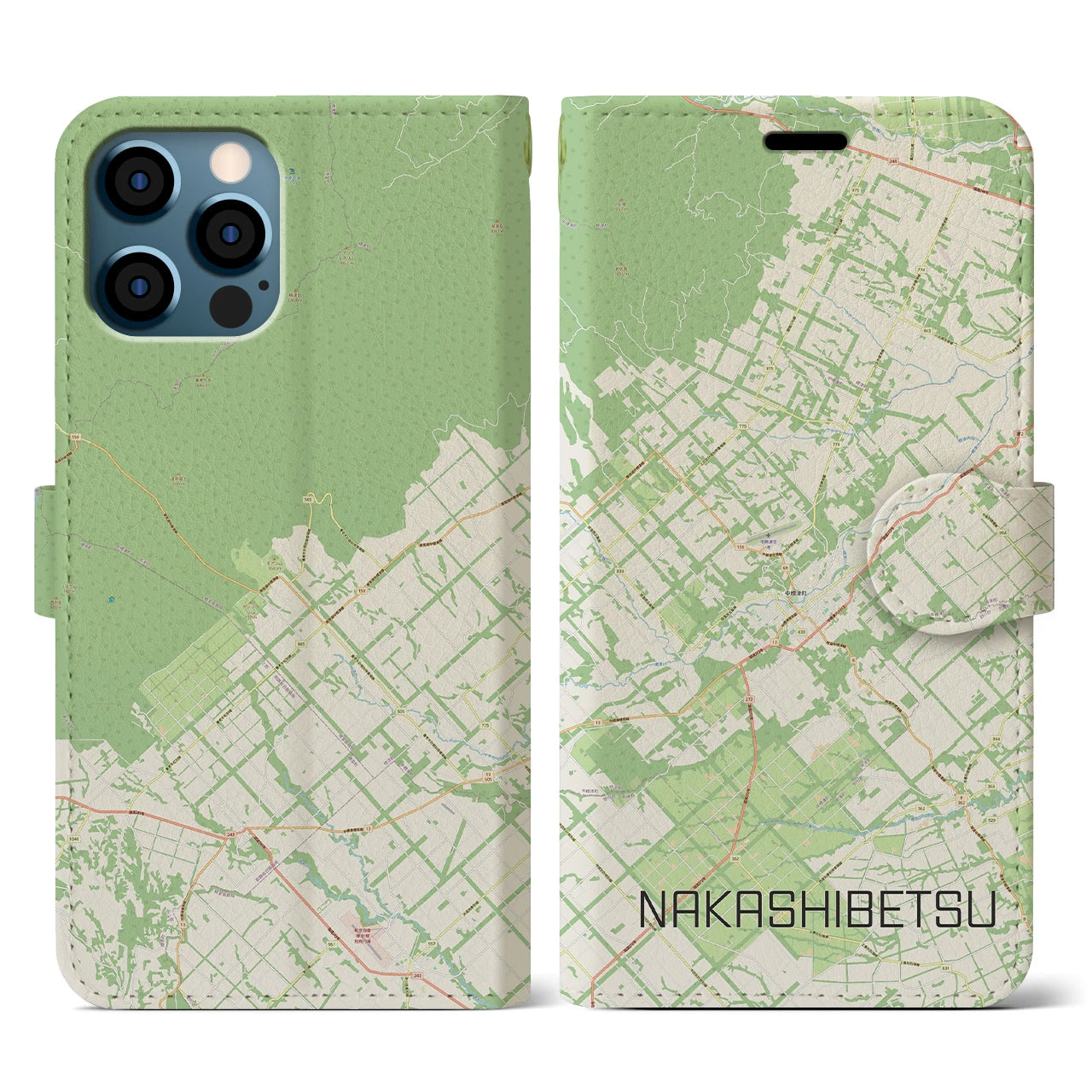 【中標津(北海道)】地図柄iPhoneケース(手帳タイプ)ナチュラル・iPhone 12 / 12 Pro 用