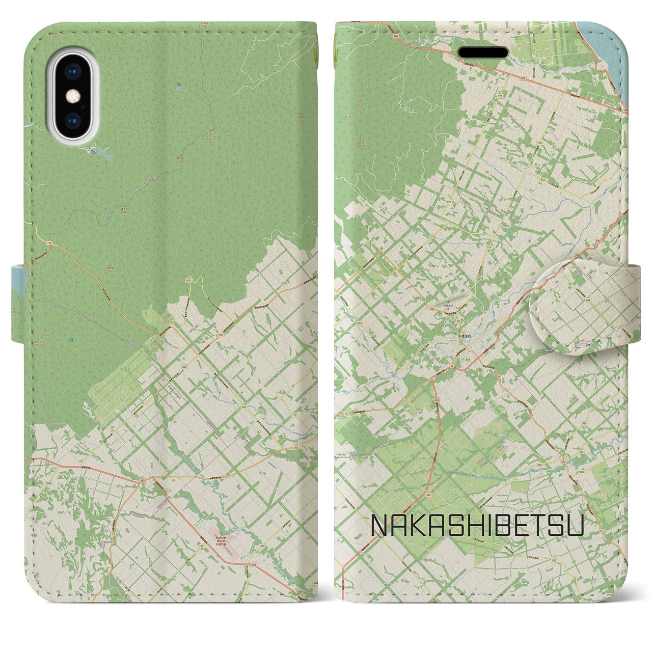 【中標津(北海道)】地図柄iPhoneケース(手帳タイプ)ナチュラル・iPhone XS Max 用