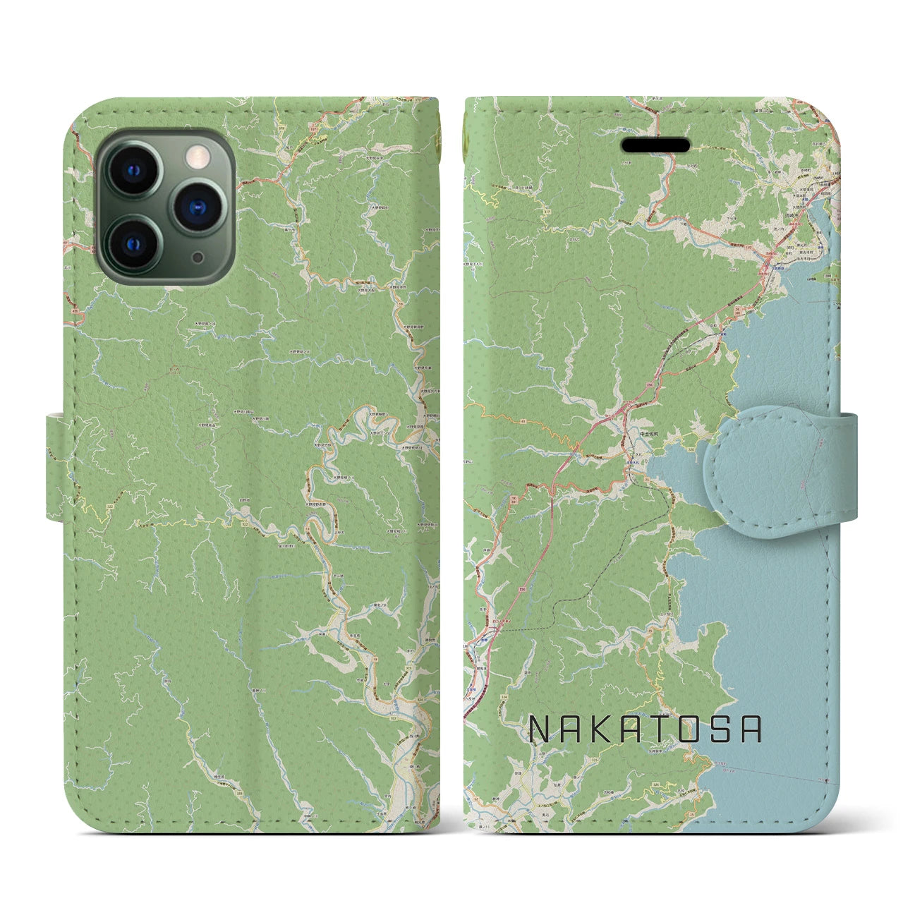 【中土佐(高知県)】地図柄iPhoneケース(手帳タイプ)ナチュラル・iPhone 11 Pro 用