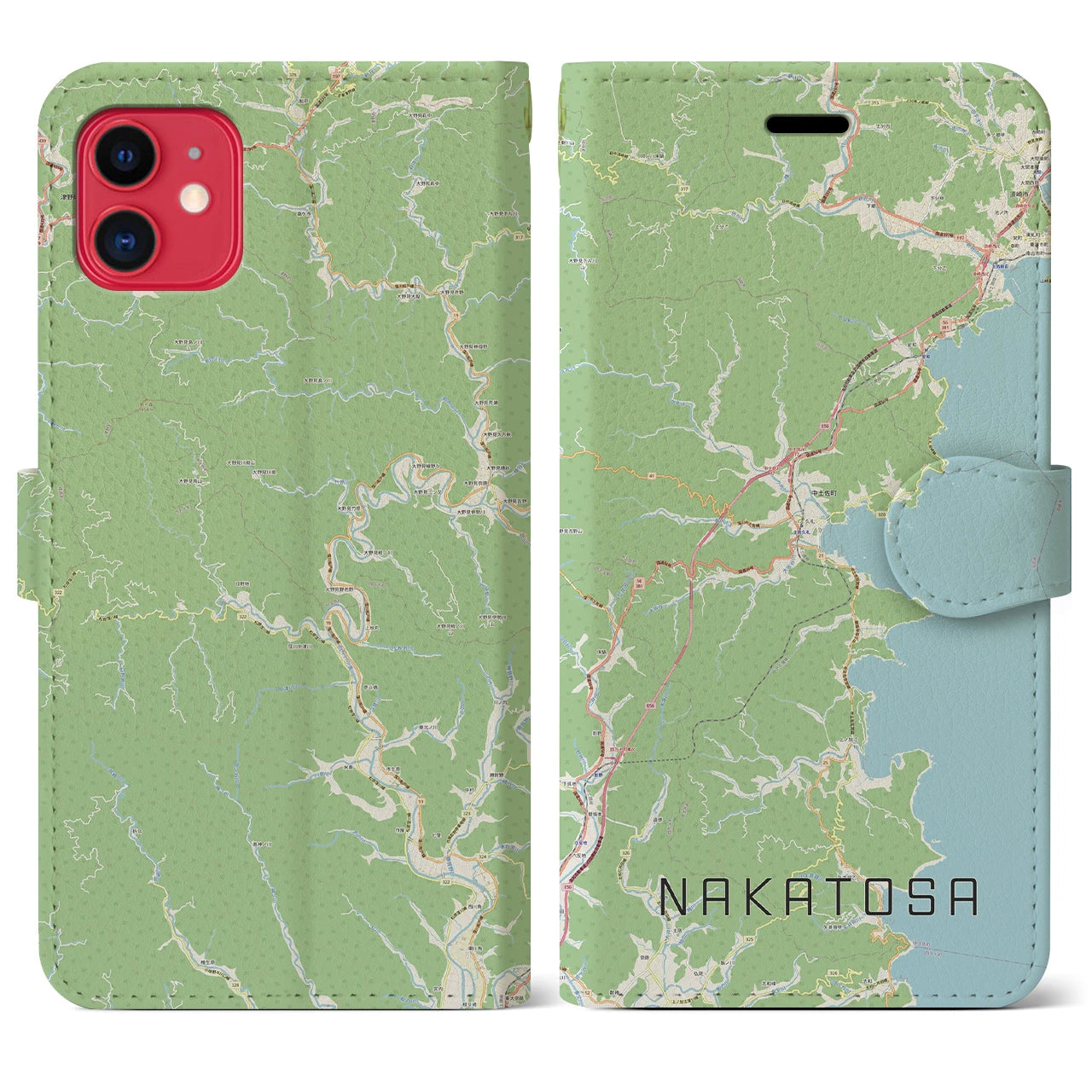 【中土佐(高知県)】地図柄iPhoneケース(手帳タイプ)ナチュラル・iPhone 11 用
