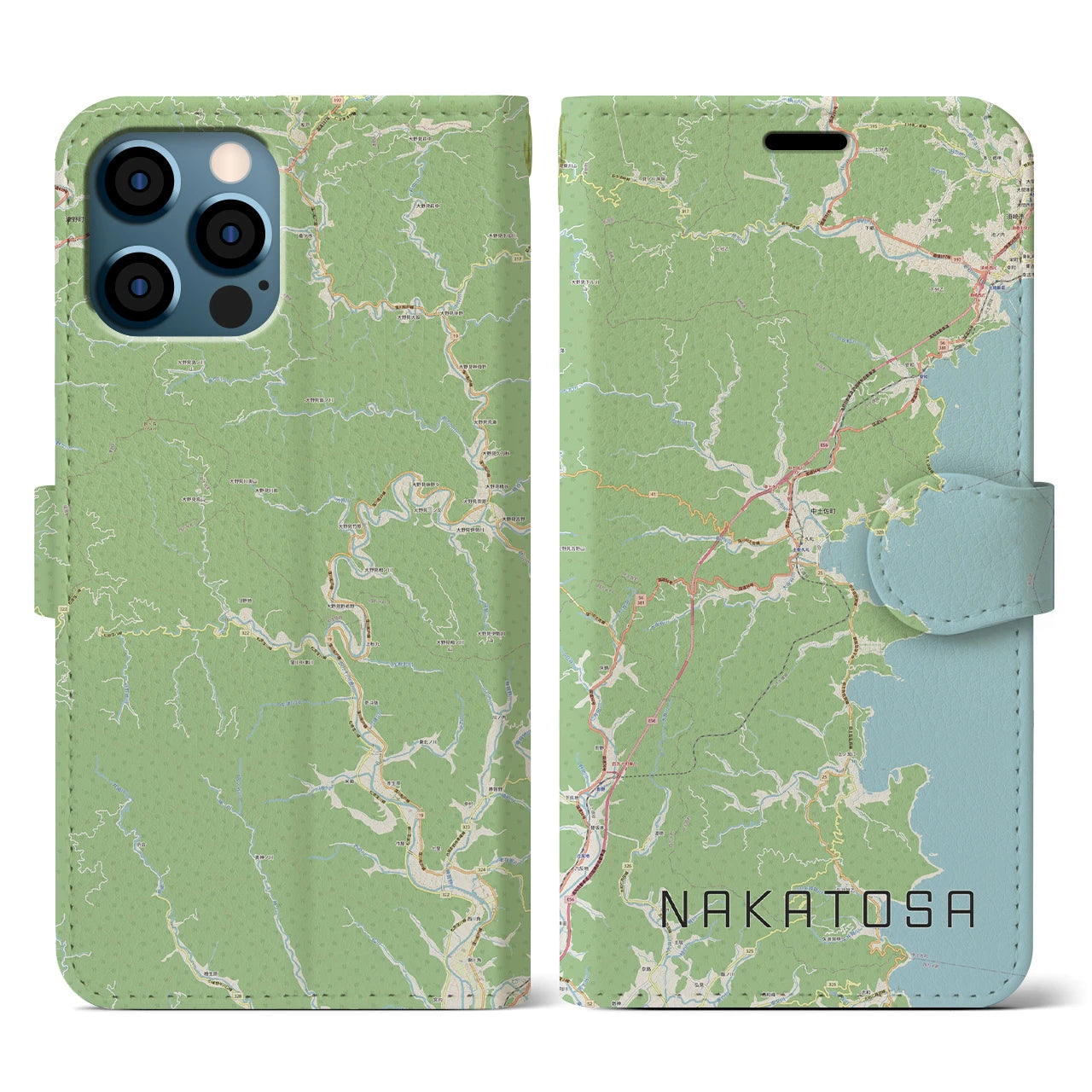 【中土佐(高知県)】地図柄iPhoneケース(手帳タイプ)ナチュラル・iPhone 12 / 12 Pro 用