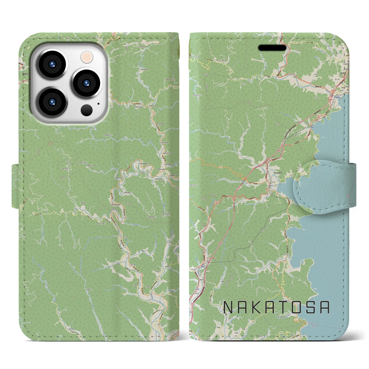 【中土佐(高知県)】地図柄iPhoneケース(手帳タイプ)ナチュラル・iPhone 13 Pro 用