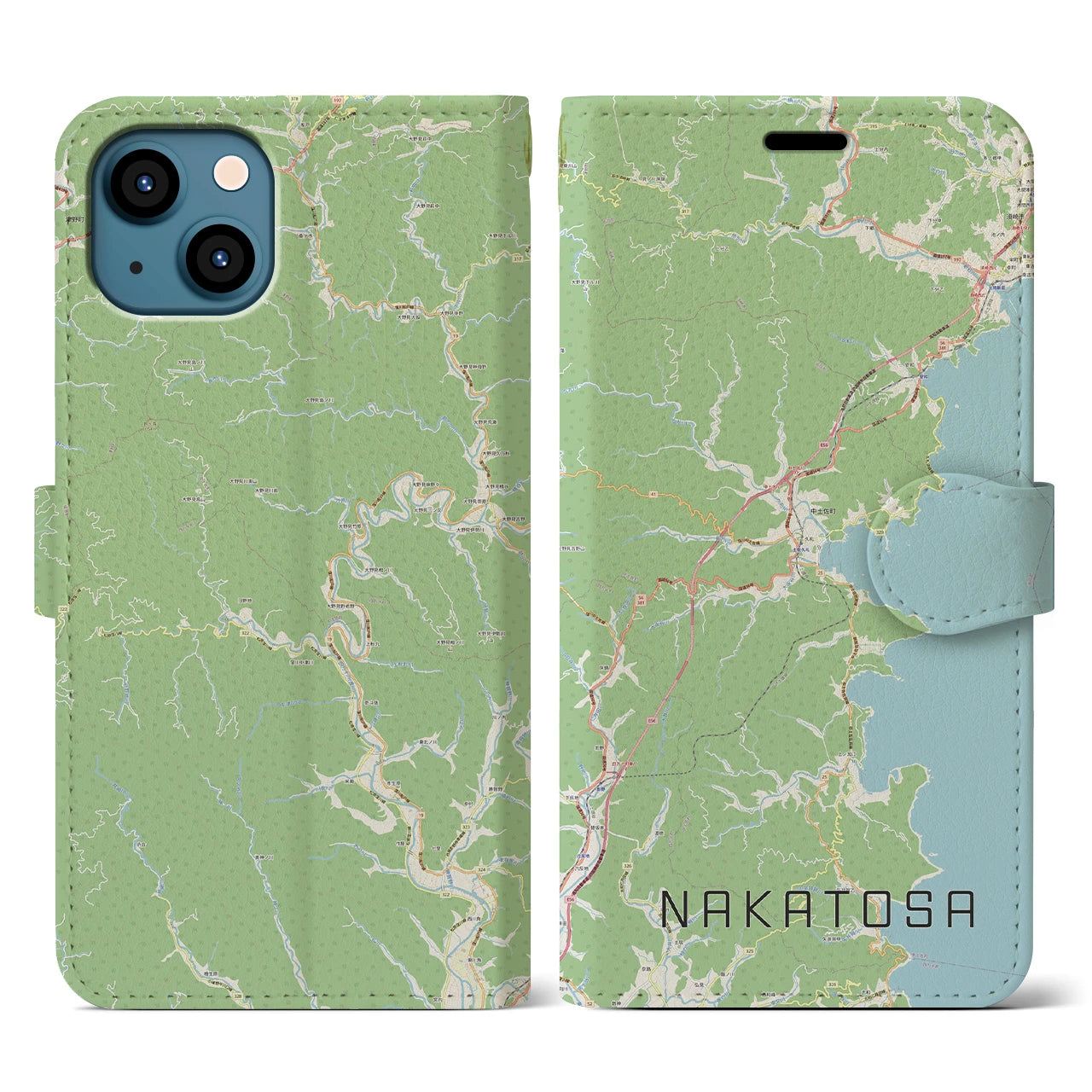 【中土佐(高知県)】地図柄iPhoneケース(手帳タイプ)ナチュラル・iPhone 13 用