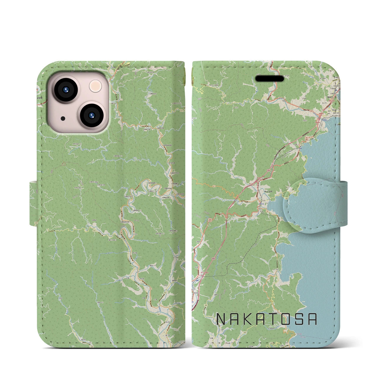 【中土佐(高知県)】地図柄iPhoneケース(手帳タイプ)ナチュラル・iPhone 13 mini 用