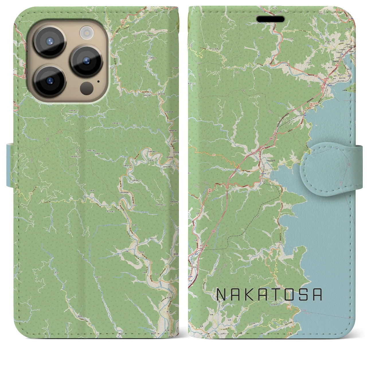 【中土佐(高知県)】地図柄iPhoneケース(手帳タイプ)ナチュラル・iPhone 14 Pro Max 用