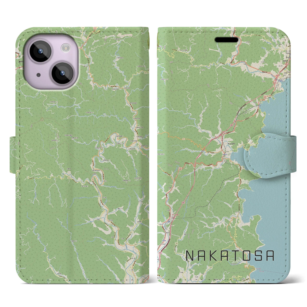 【中土佐(高知県)】地図柄iPhoneケース(手帳タイプ)ナチュラル・iPhone 14 用