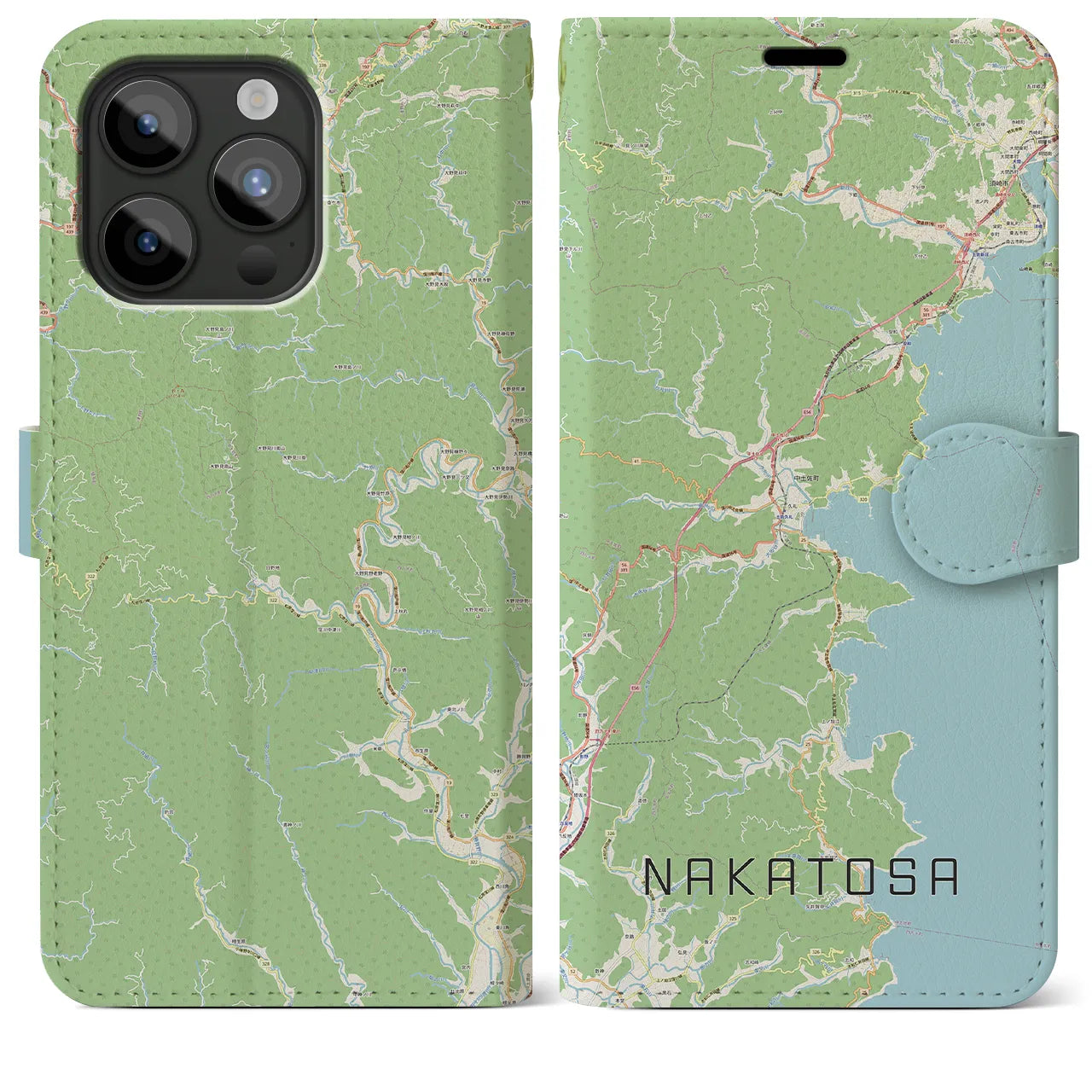 【中土佐(高知県)】地図柄iPhoneケース(手帳タイプ)ナチュラル・iPhone 15 Pro Max 用