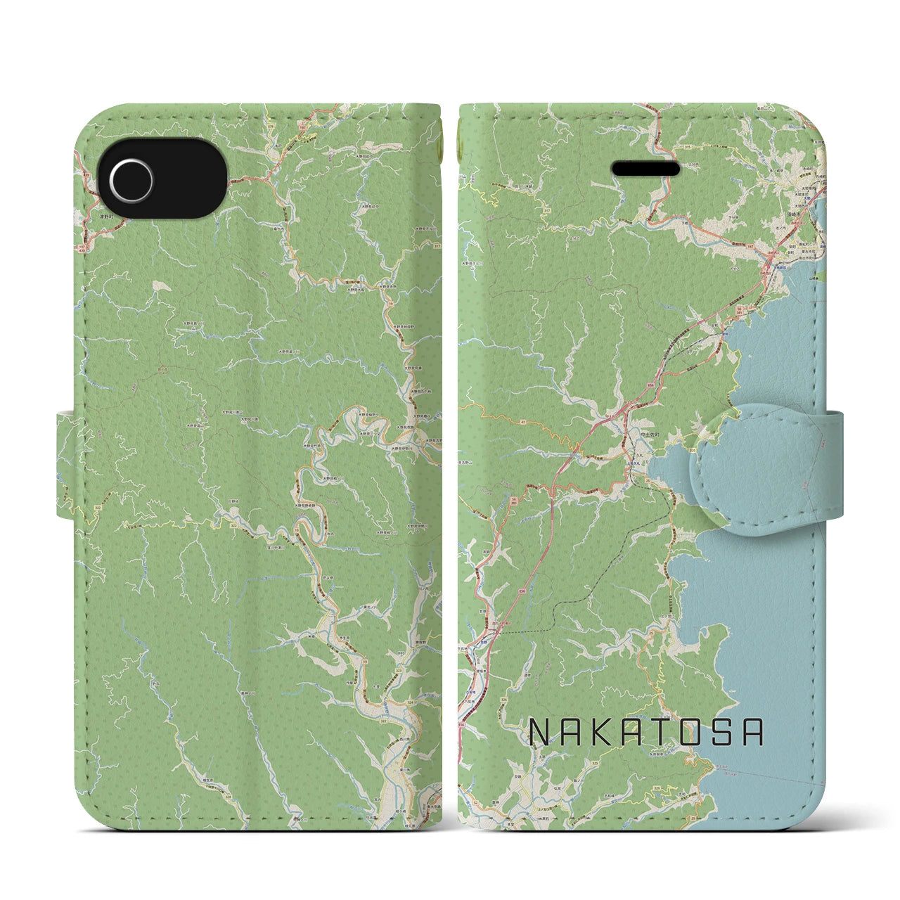 【中土佐(高知県)】地図柄iPhoneケース(手帳タイプ)ナチュラル・iPhone SE(第3 / 第2世代) / 8 / 7 / 6s / 6 用