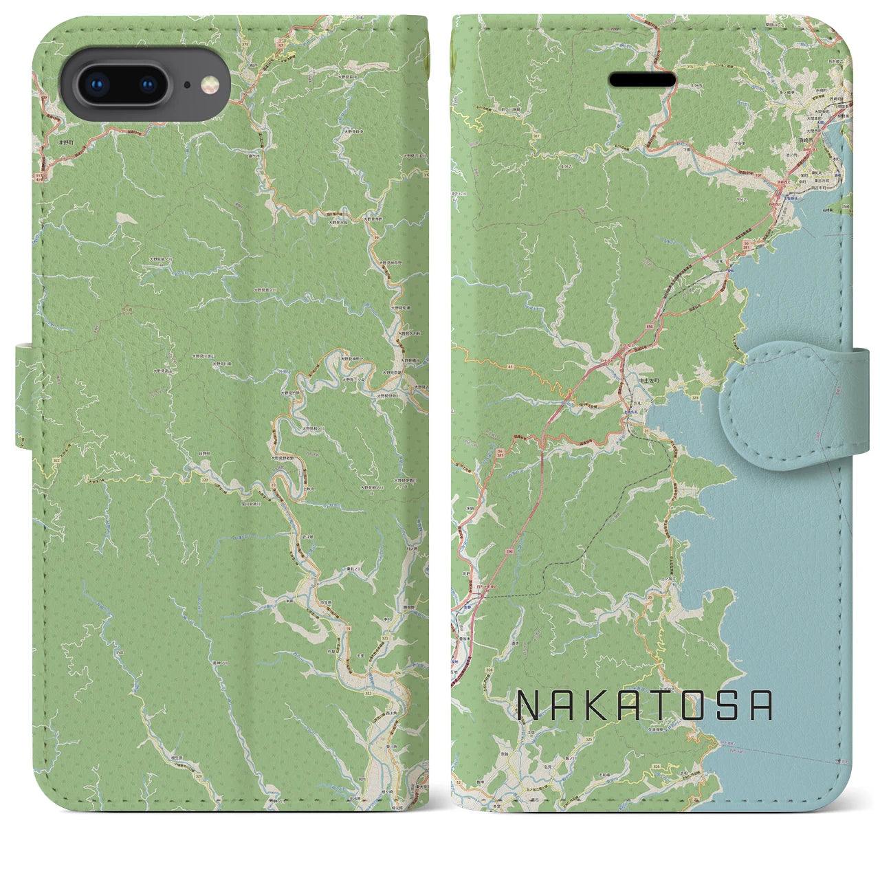 【中土佐(高知県)】地図柄iPhoneケース(手帳タイプ)ナチュラル・iPhone 8Plus /7Plus / 6sPlus / 6Plus 用