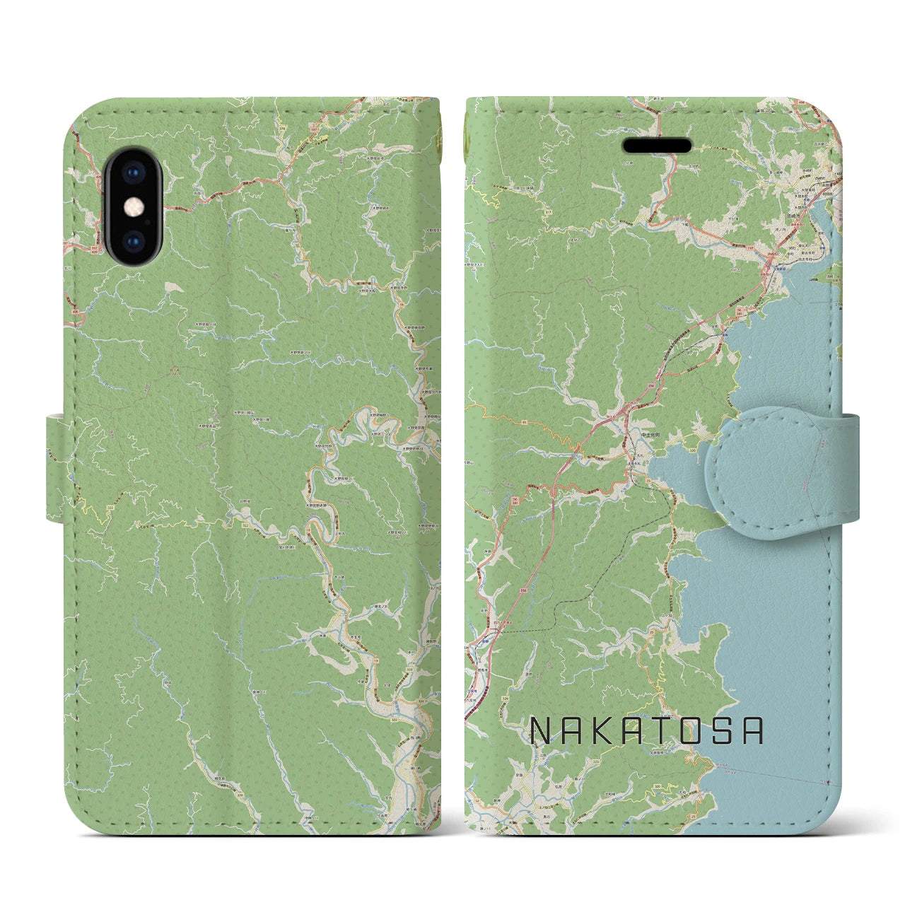 【中土佐(高知県)】地図柄iPhoneケース(手帳タイプ)ナチュラル・iPhone XS / X 用