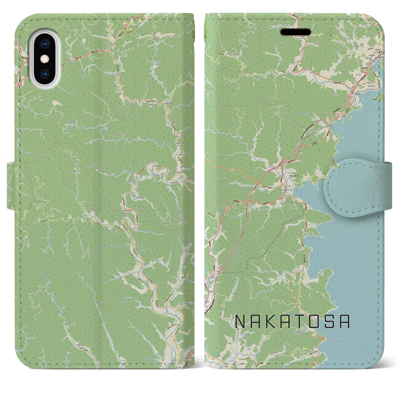 【中土佐(高知県)】地図柄iPhoneケース(手帳タイプ)ナチュラル・iPhone XS Max 用