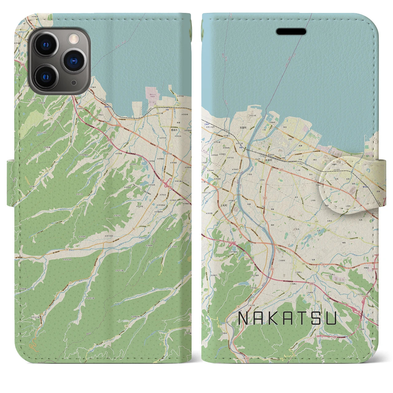 【中津(大分県)】地図柄iPhoneケース(手帳タイプ)ナチュラル・iPhone 11 Pro Max 用