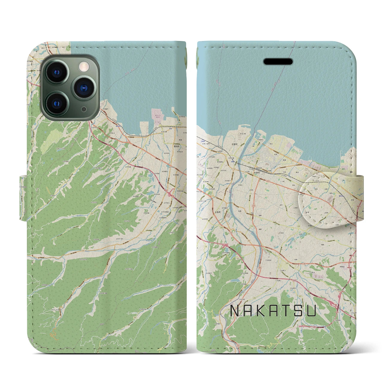 【中津(大分県)】地図柄iPhoneケース(手帳タイプ)ナチュラル・iPhone 11 Pro 用