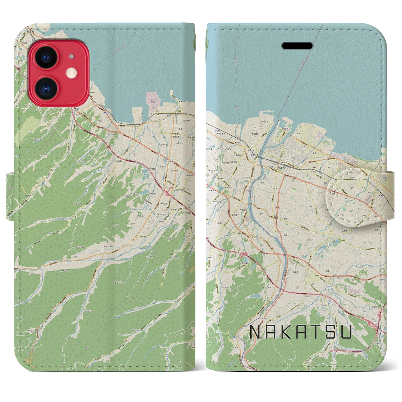 【中津(大分県)】地図柄iPhoneケース(手帳タイプ)ナチュラル・iPhone 11 用