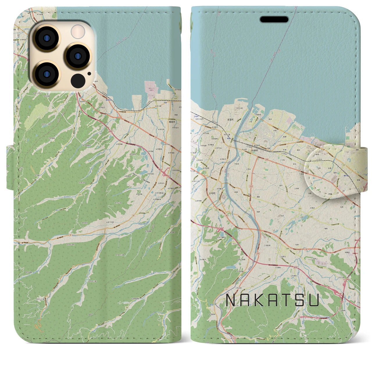 【中津(大分県)】地図柄iPhoneケース(手帳タイプ)ナチュラル・iPhone 12 Pro Max 用
