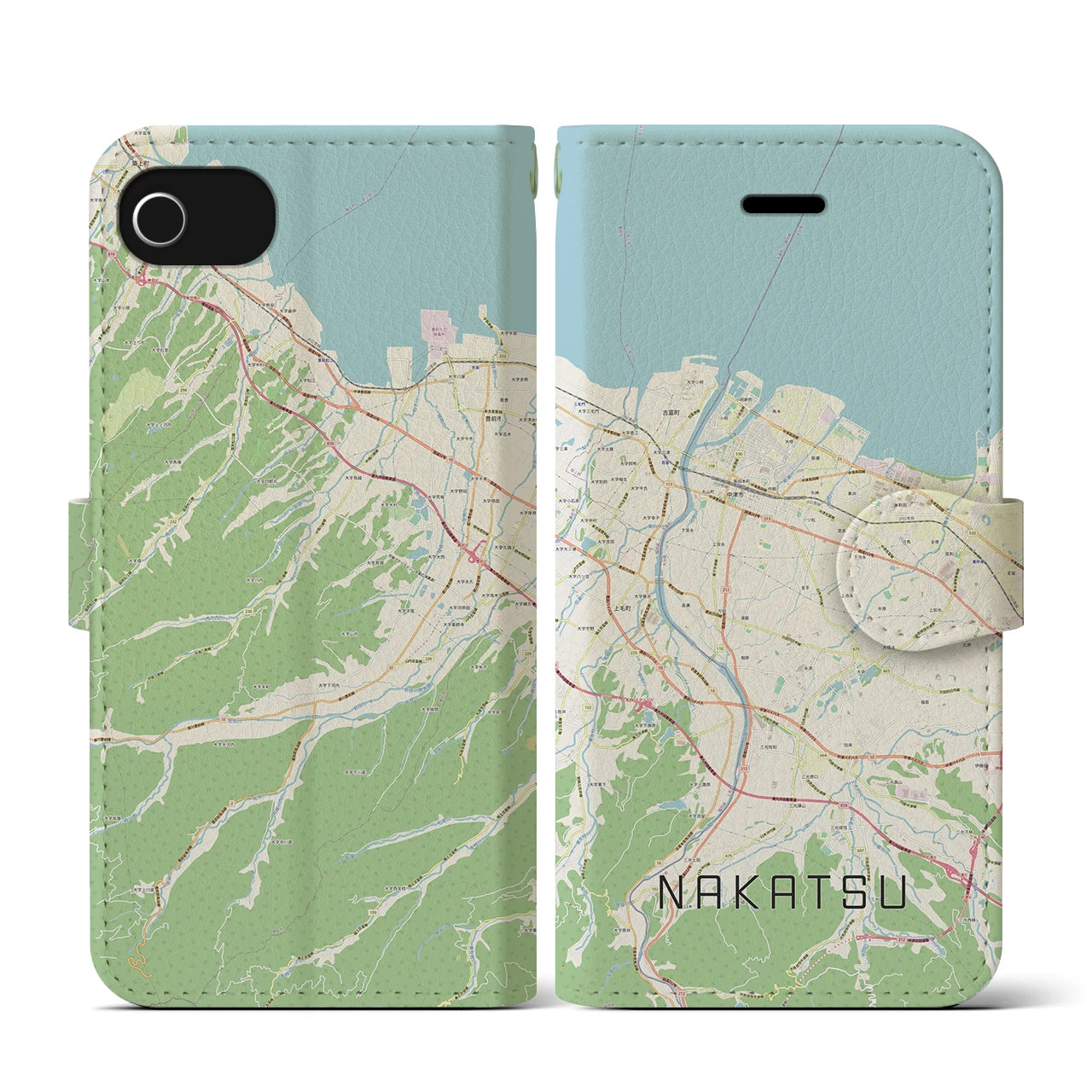 【中津(大分県)】地図柄iPhoneケース(手帳タイプ)ナチュラル・iPhone SE(第3 / 第2世代) / 8 / 7 / 6s / 6 用