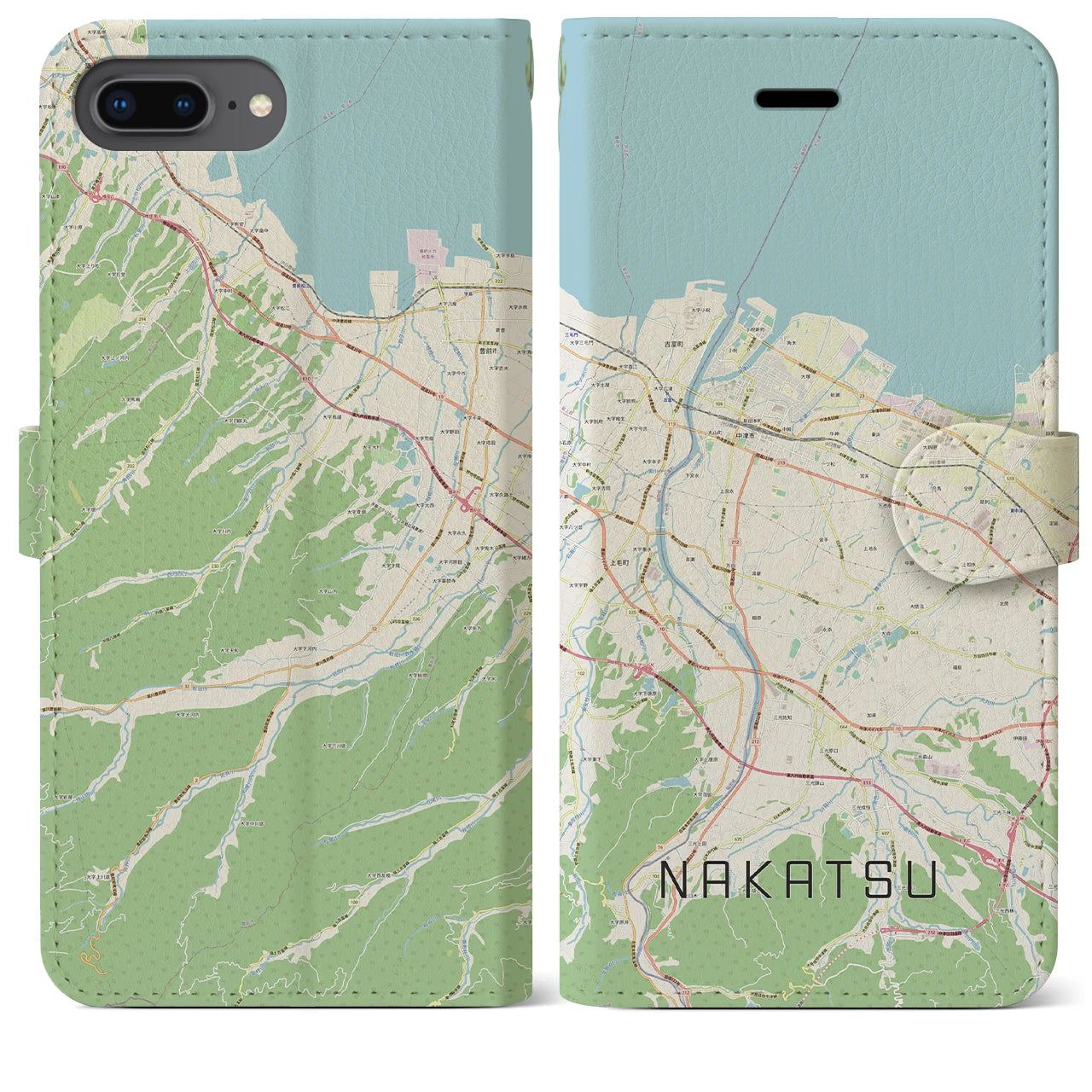 【中津(大分県)】地図柄iPhoneケース(手帳タイプ)ナチュラル・iPhone 8Plus /7Plus / 6sPlus / 6Plus 用