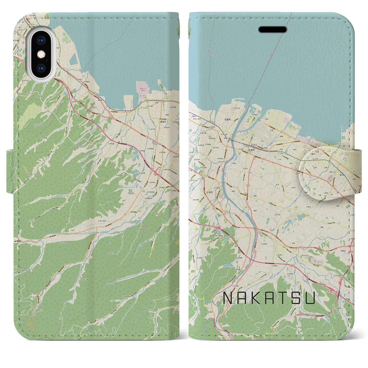 【中津(大分県)】地図柄iPhoneケース(手帳タイプ)ナチュラル・iPhone XS Max 用