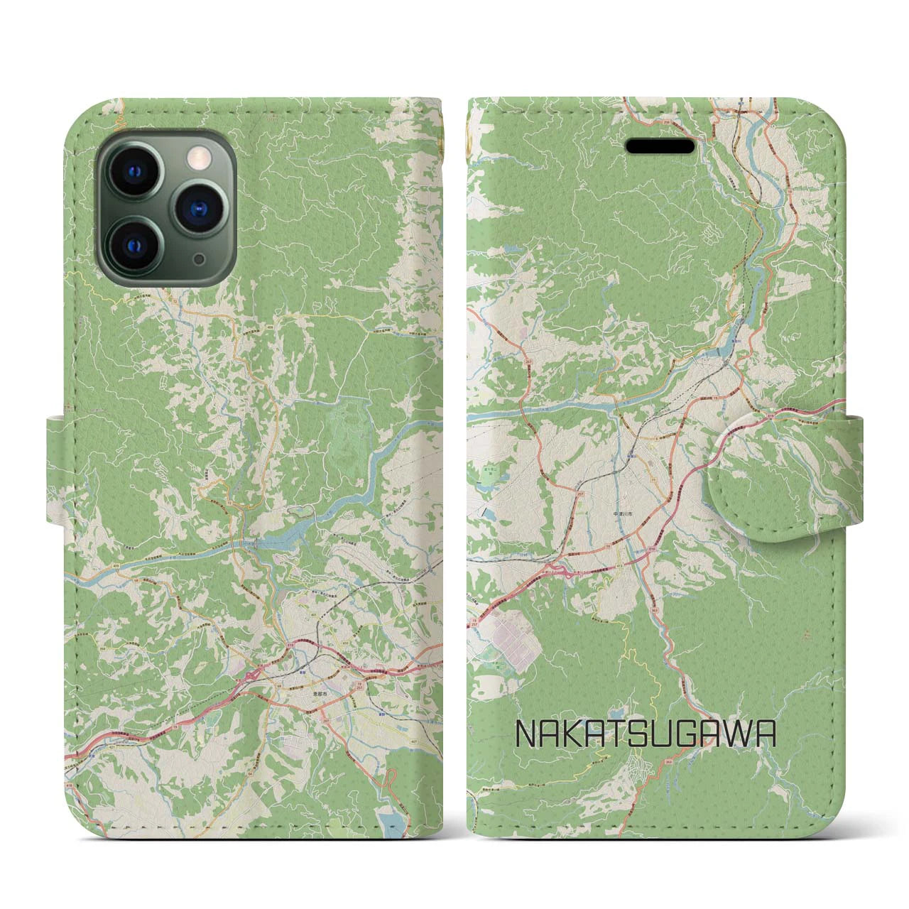 【中津川(岐阜県)】地図柄iPhoneケース(手帳タイプ)ナチュラル・iPhone 11 Pro 用