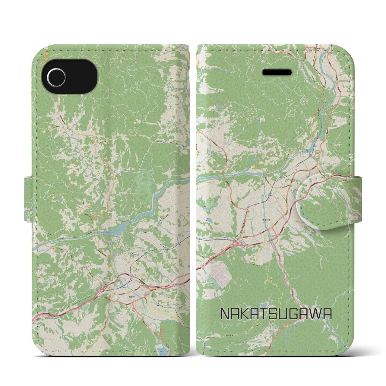 【中津川(岐阜県)】地図柄iPhoneケース(手帳タイプ)ナチュラル・iPhone SE(第3 / 第2世代) / 8 / 7 / 6s / 6 用