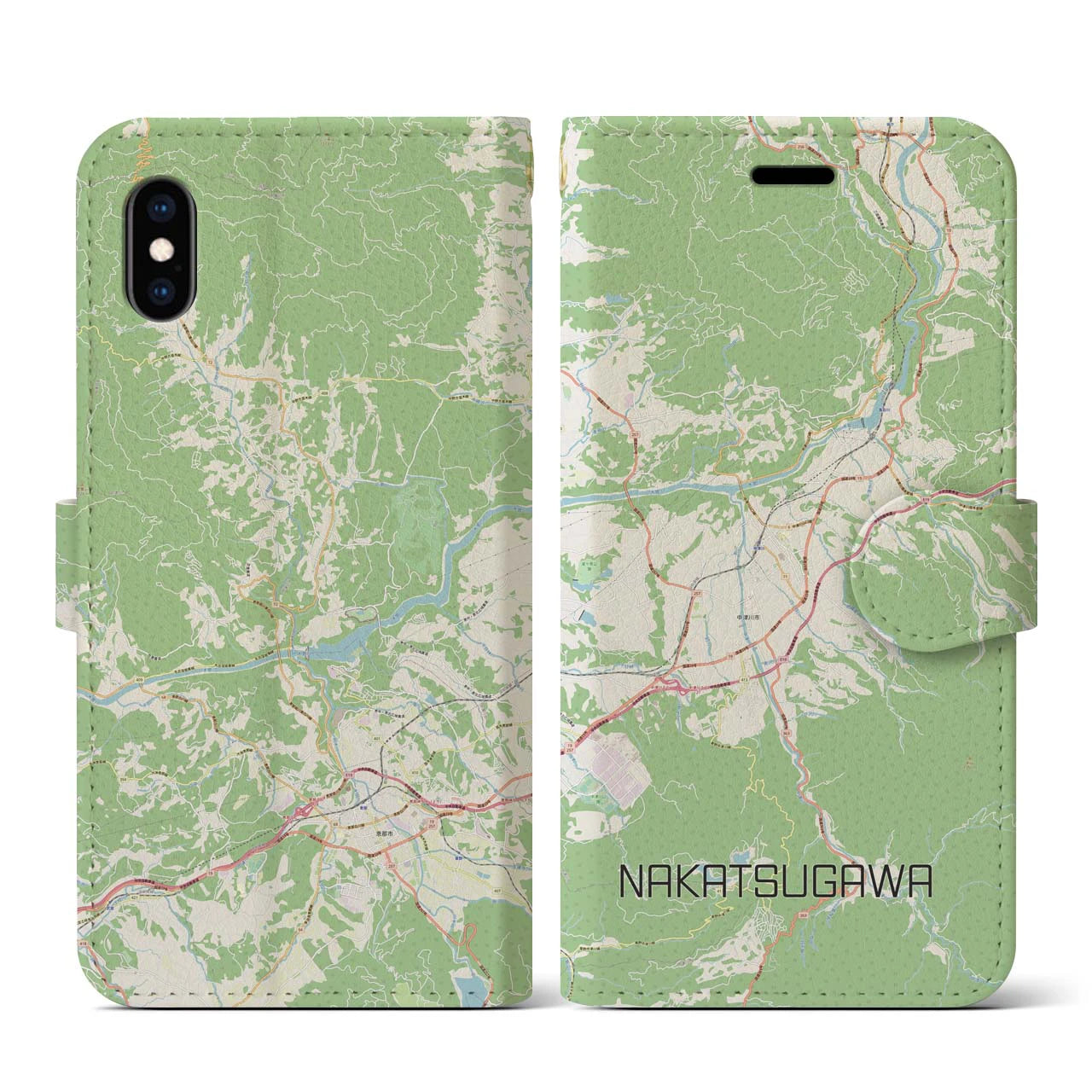 【中津川(岐阜県)】地図柄iPhoneケース(手帳タイプ)ナチュラル・iPhone XS / X 用