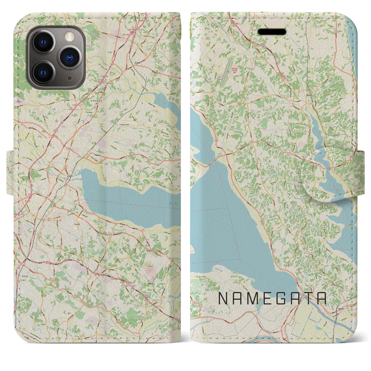 【行方(茨城県)】地図柄iPhoneケース(手帳タイプ)ナチュラル・iPhone 11 Pro Max 用