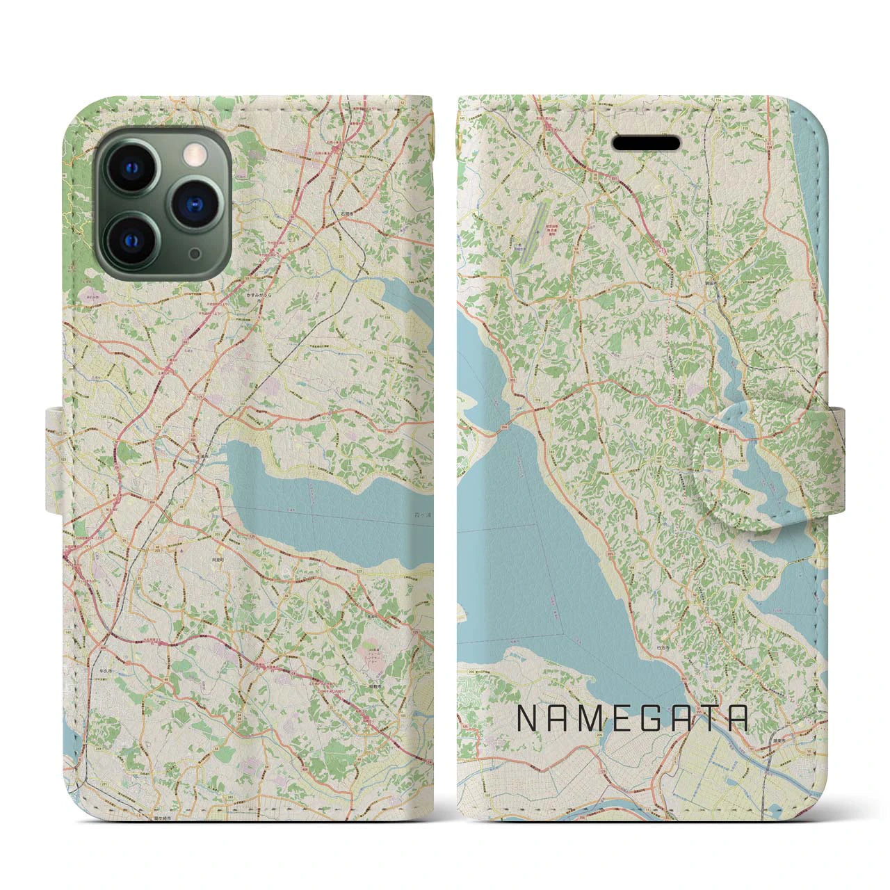 【行方(茨城県)】地図柄iPhoneケース(手帳タイプ)ナチュラル・iPhone 11 Pro 用