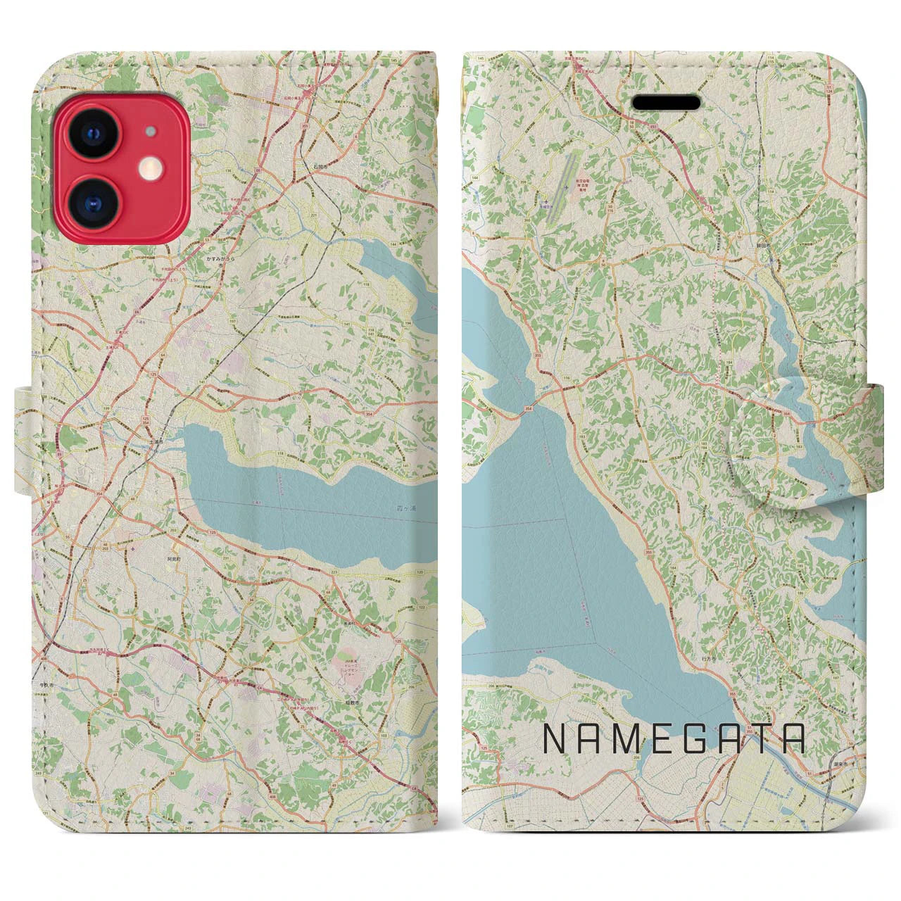【行方(茨城県)】地図柄iPhoneケース(手帳タイプ)ナチュラル・iPhone 11 用