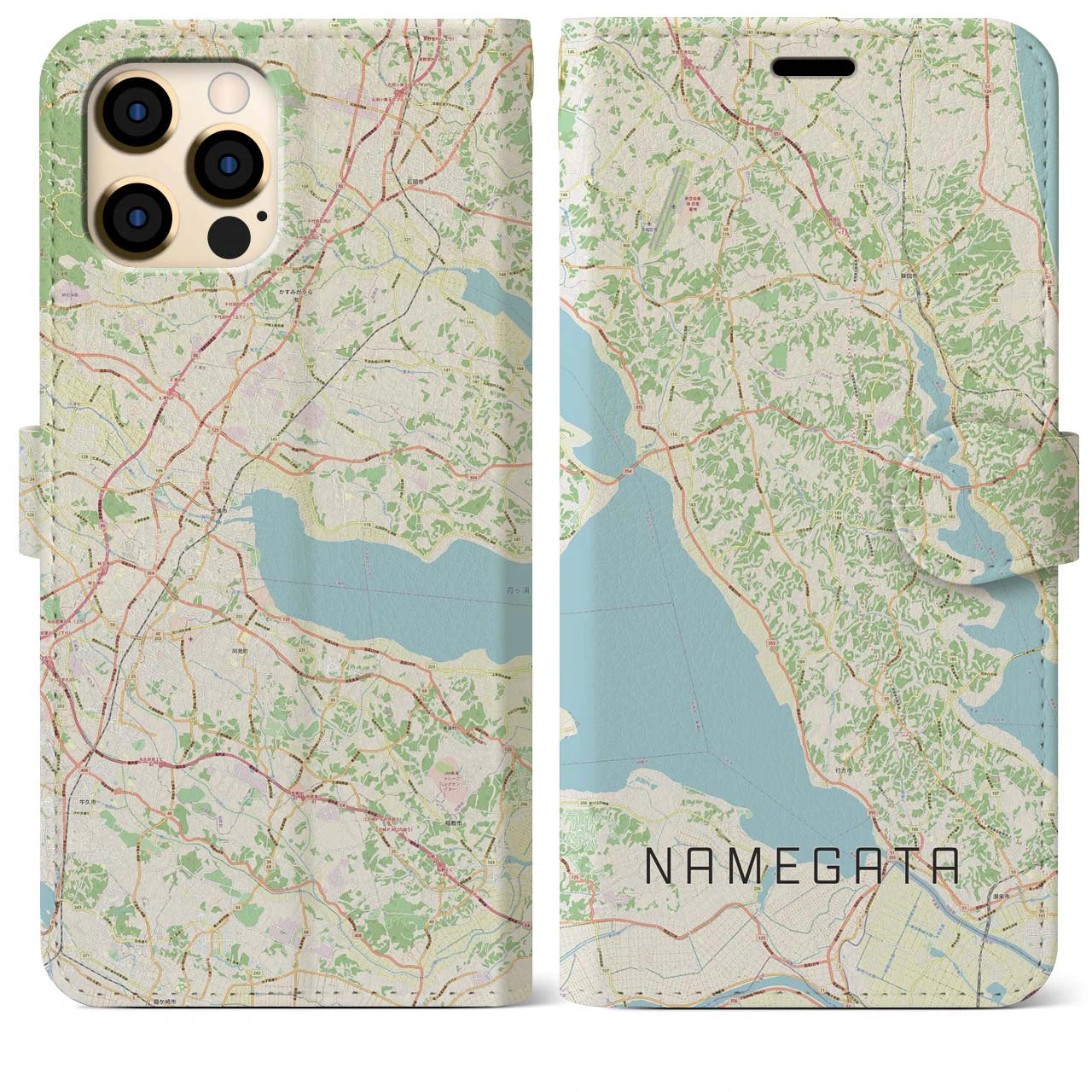 【行方(茨城県)】地図柄iPhoneケース(手帳タイプ)ナチュラル・iPhone 12 Pro Max 用