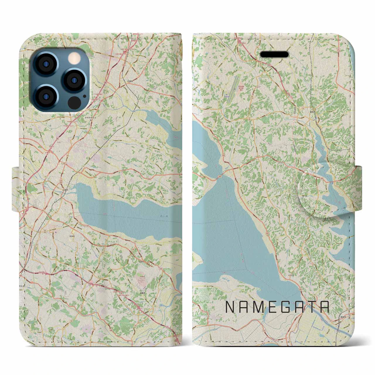 【行方(茨城県)】地図柄iPhoneケース(手帳タイプ)ナチュラル・iPhone 12 / 12 Pro 用