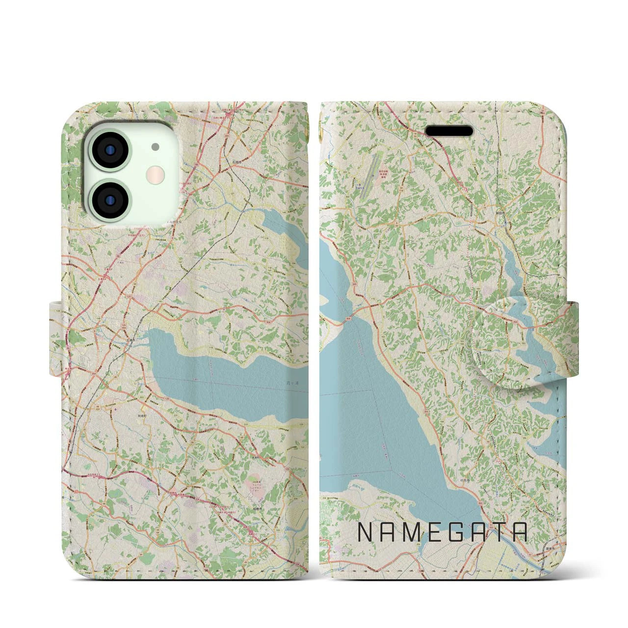 【行方(茨城県)】地図柄iPhoneケース(手帳タイプ)ナチュラル・iPhone 12 mini 用