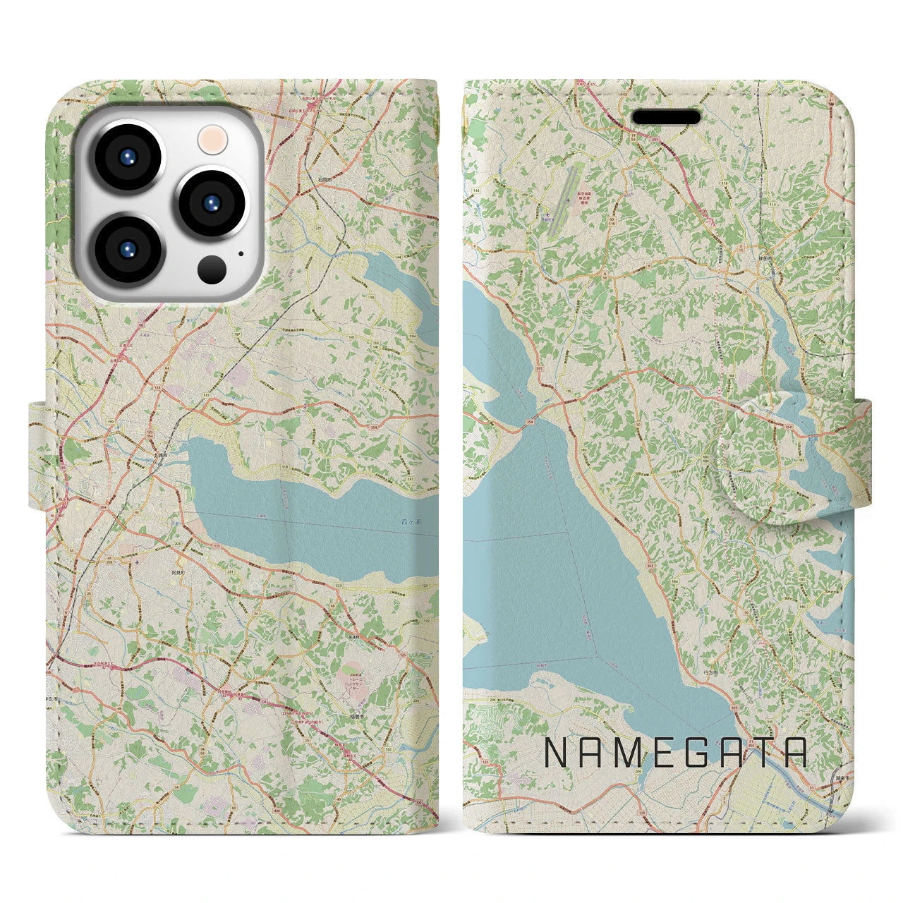 【行方(茨城県)】地図柄iPhoneケース(手帳タイプ)ナチュラル・iPhone 13 Pro 用