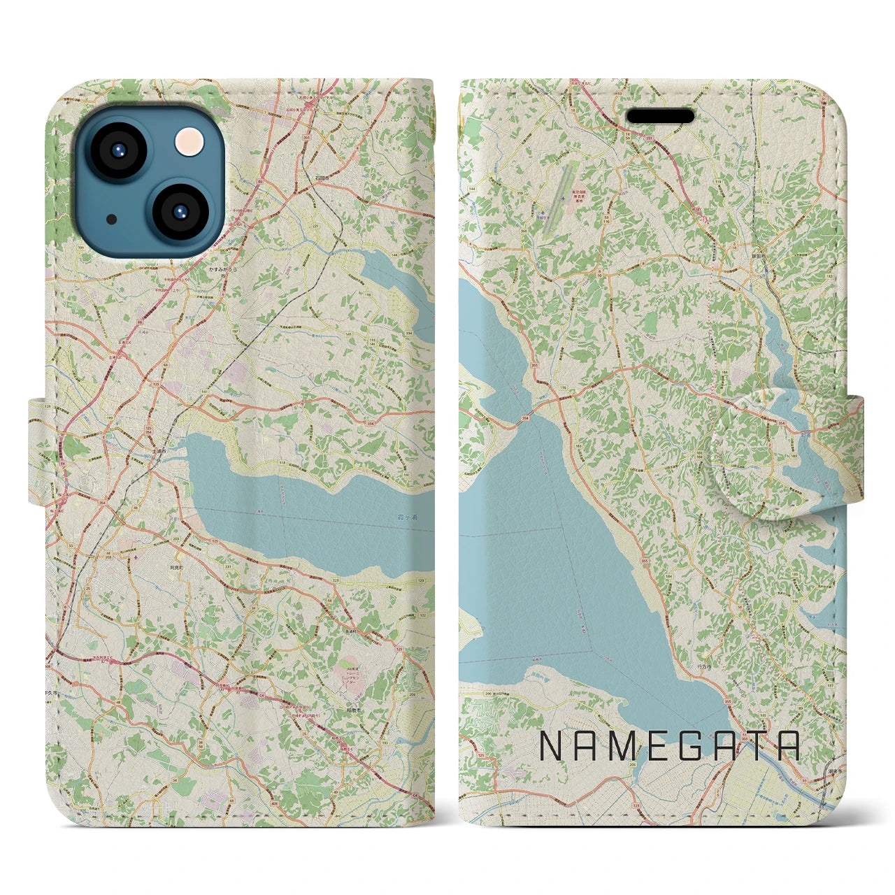 【行方(茨城県)】地図柄iPhoneケース(手帳タイプ)ナチュラル・iPhone 13 用