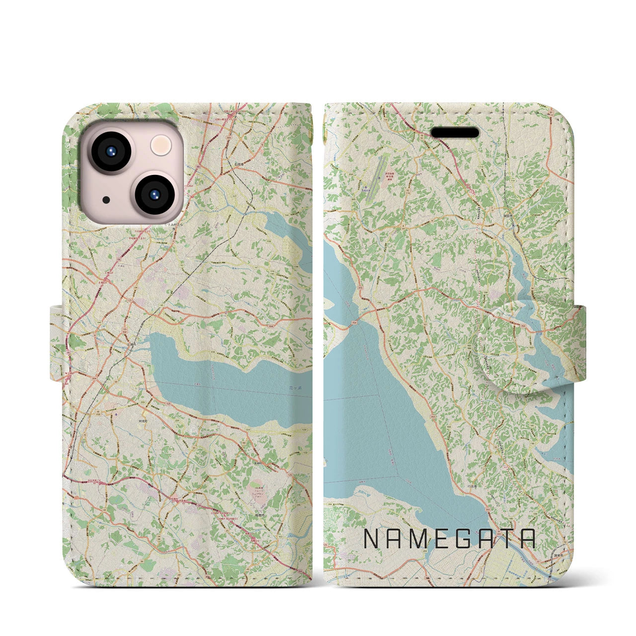 【行方(茨城県)】地図柄iPhoneケース(手帳タイプ)ナチュラル・iPhone 13 mini 用